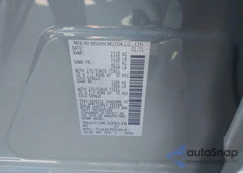 2021 Nissan Murano Sl Fwd из США, поврежденный, VIN 5N1AZ2CJ3MC109126